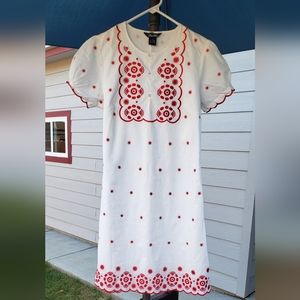 Red imbrodery Sun Dress ♨️"Tres Chic" , Size M,  Peasant Girl style